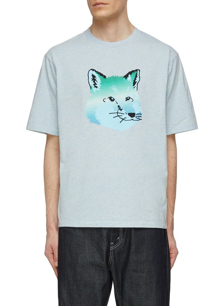 Vibrant Fox Head Print Cotton Crewneck T-Shirt