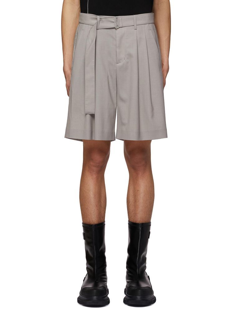Pleated Buckled Belt Shorts