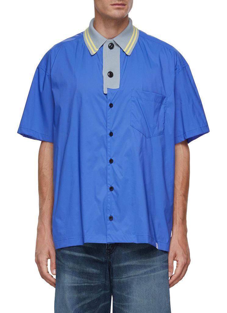 Knit Polo Collar Appliqué Short Sleeve Shirt
