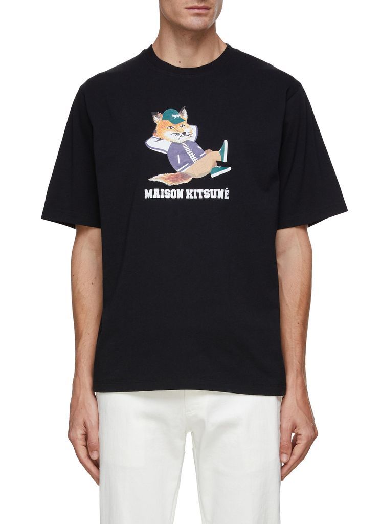 Dressed Fox Print Cotton Crewneck T-Shirt