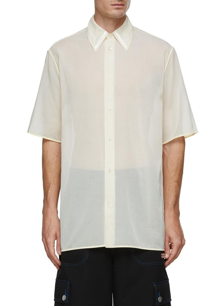 Visible Collar Tab Cotton Gauze Short Sleeve Shirt