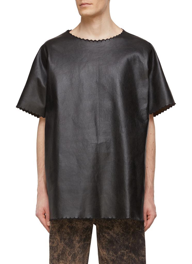 Embroidered Leather Boxy T-Shirt