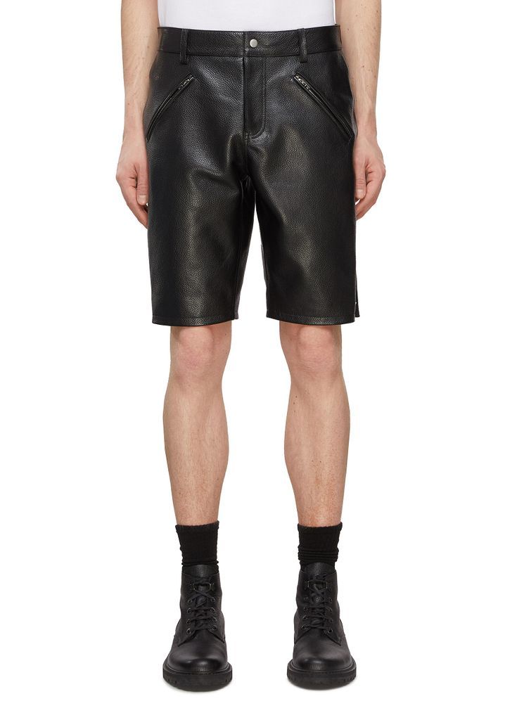 Side Zipper Grained Leather Shorts
