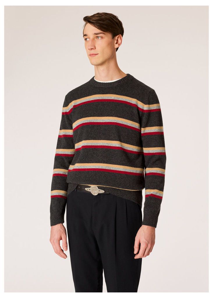Men's Charcoal Grey Stripe Lambswool Sweater