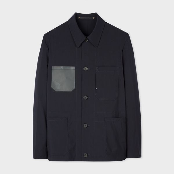 Men's Dark Navy Technical Wool-Blend Chore Jacket