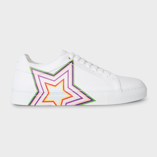 Men's White Leather 'Star' Print 'Basso' Trainers