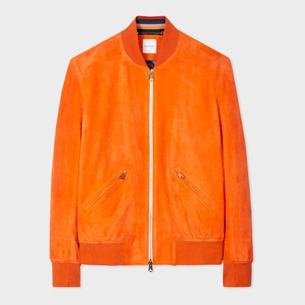 Men's Orange Suede Bomber Jacket