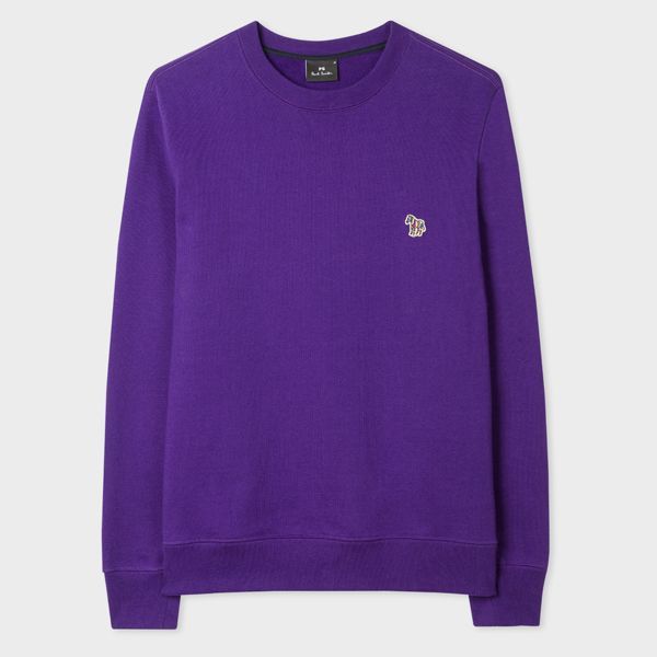 Men's Purple Organic-Cotton Embroidered Zebra Logo Sweatshirt
