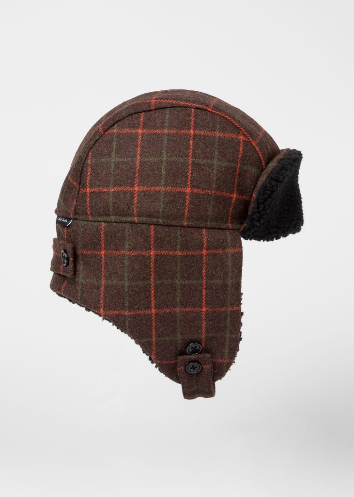 Rust Wool Check Trapper Hat