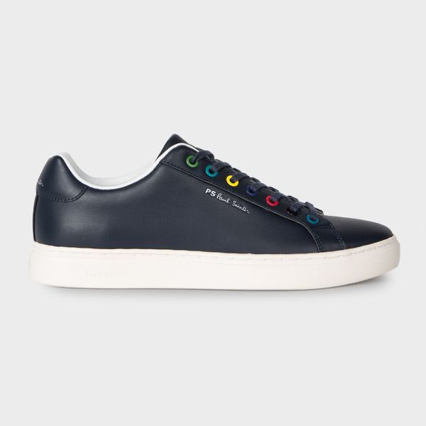 Navy Leather 'Rex' Trainers With Multi-Colour Eyelets