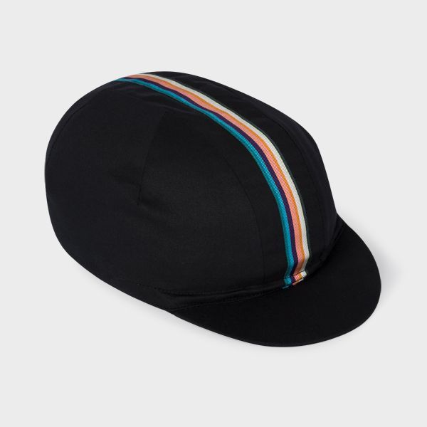 Black Cycling Cap With 'Artist Stripe' Webbing