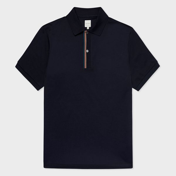Dark Navy 'Signature Stripe' Trim Polo Shirt