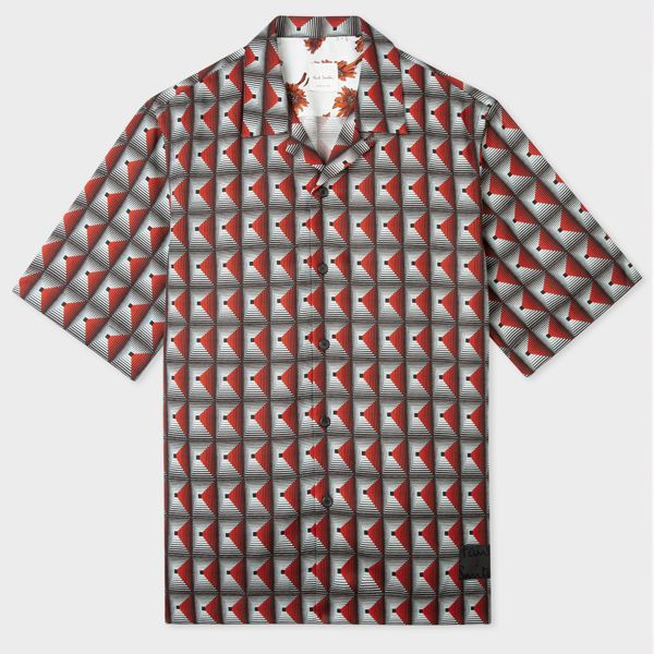 Tailored-Fit Red 'Cinema Geo' Lyocell Shirt