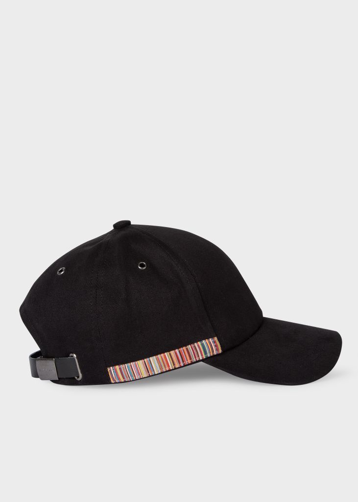Black 'Signature Stripe' Trim Cotton Baseball Cap