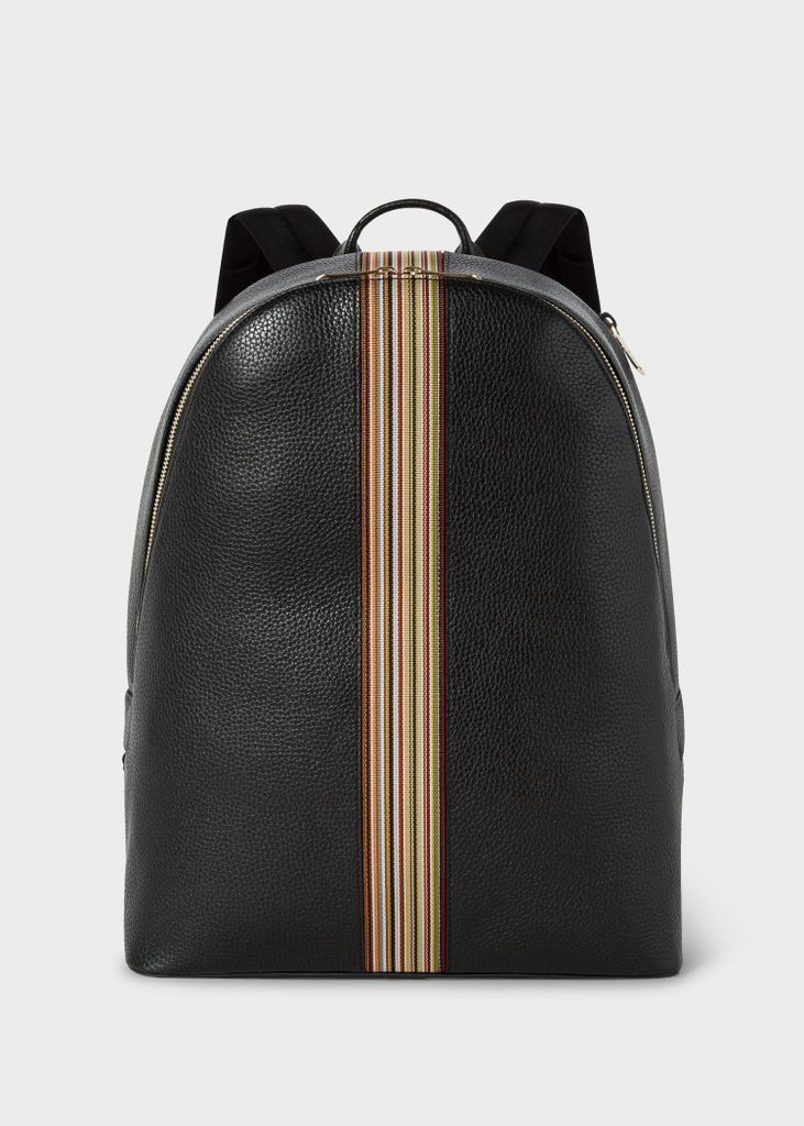 Men's Black Leather Signature Stripe Backpack