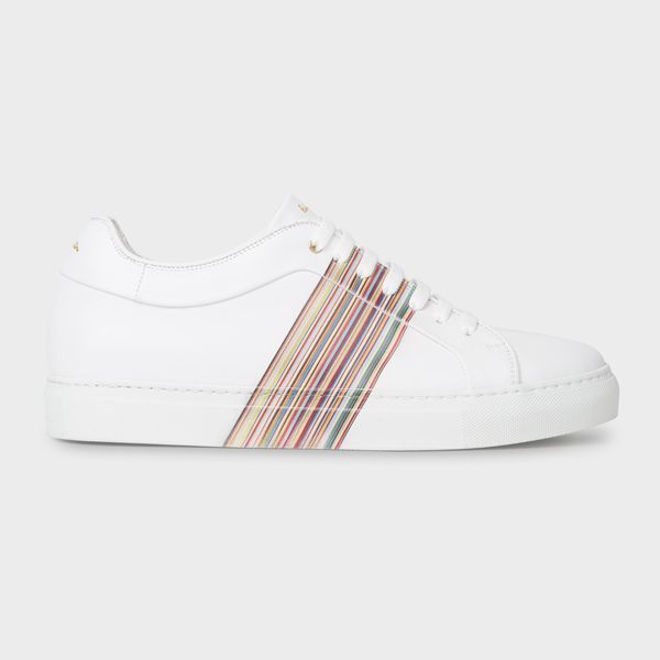 White Leather 'Basso' Trainers With 'Signature Stripe' Panel