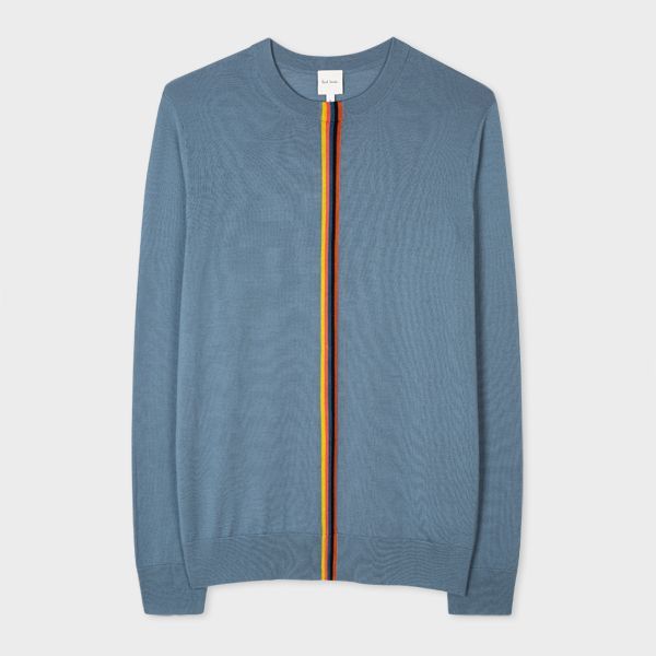 Muted Blue Merino Sweater With Central 'Artist Stripe'