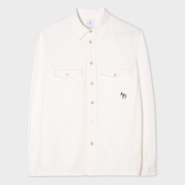 White Cotton-Twill Embroidered Zebra Shirt
