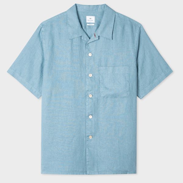 Blue Linen Short-Sleeve Shirt