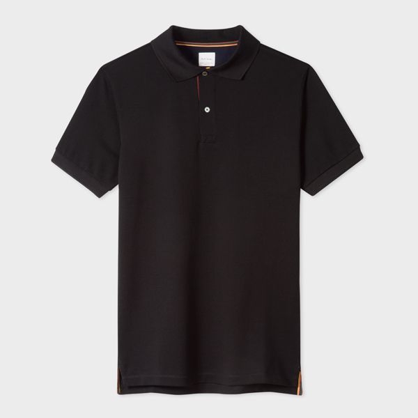 Slim-Fit Black Cotton-Piqué Polo Shirt With 'Artist Stripe' Placket