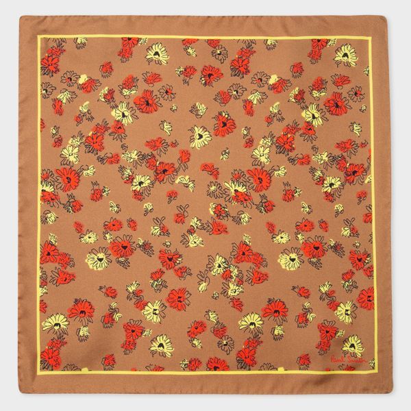 Brown Floral Silk Pocket Square