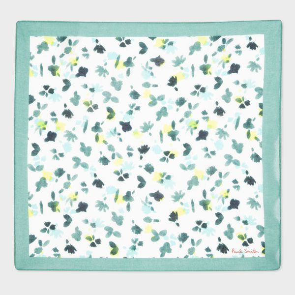 Green Cotton 'Floral' Pocket Square