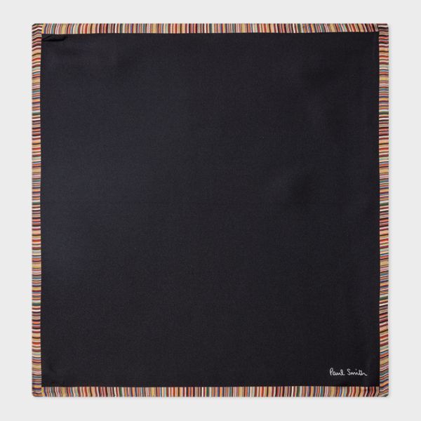Black 'Signature Stripe' Silk Pocket Square
