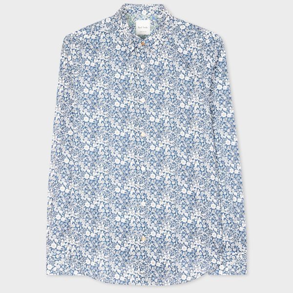 Slim-Fit Blue Cotton 'Liberty Floral' Long-Sleeve Shirt