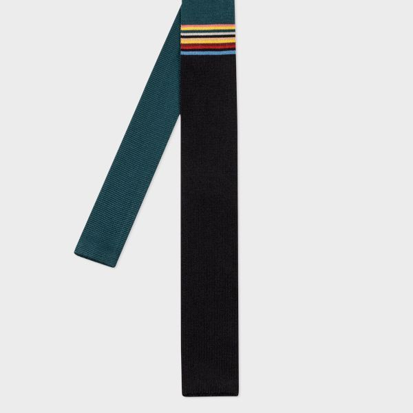 Black Silk Knitted 'Signature Stripe' Tie