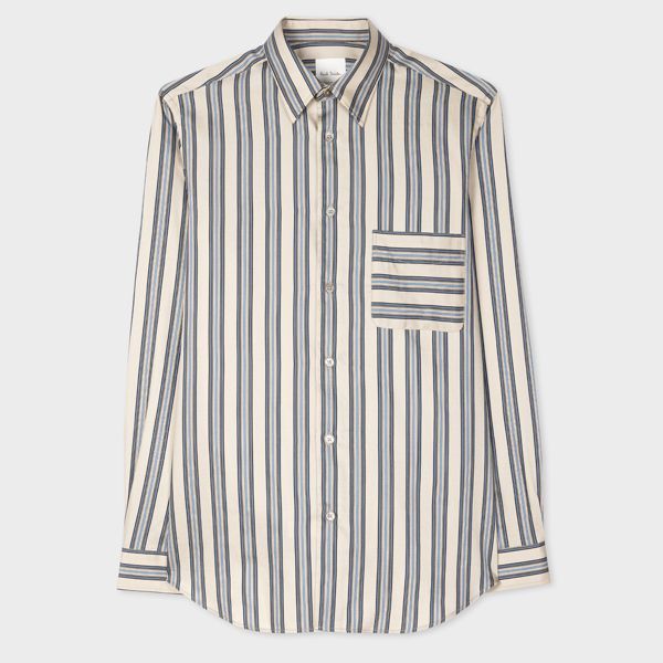 Ecru Lyocell-Blend Stripe Shirt