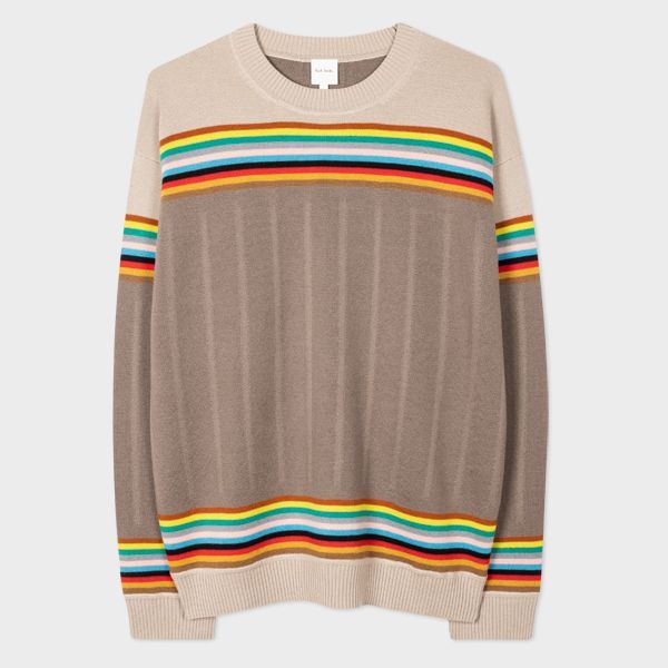 Oat 'Signature Stripe' Placement Merino Sweater