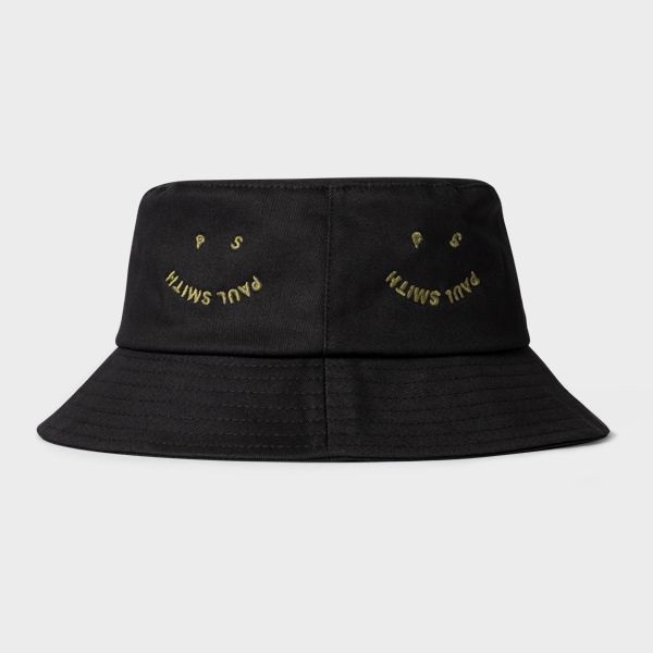 Black Repeated 'Happy' Bucket Hat