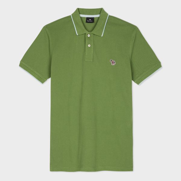 Slim-Fit Green Zebra Logo Polo Shirt With Blue Tipping