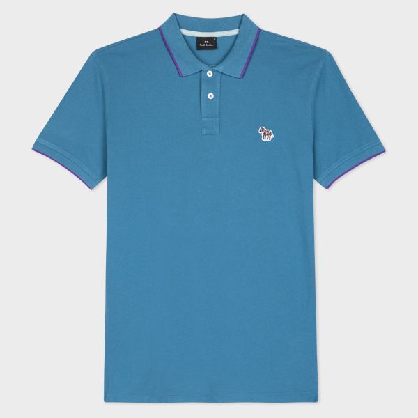 Slim-Fit Blue Zebra Logo Polo Shirt With Purple Tipping