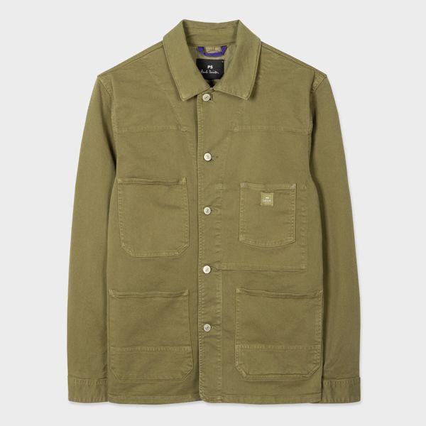 Olive Green Stretch-Cotton Chore Jacket
