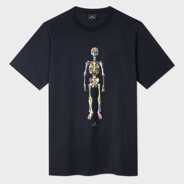 Navy 'Skeleton' Print Cotton T-Shirt