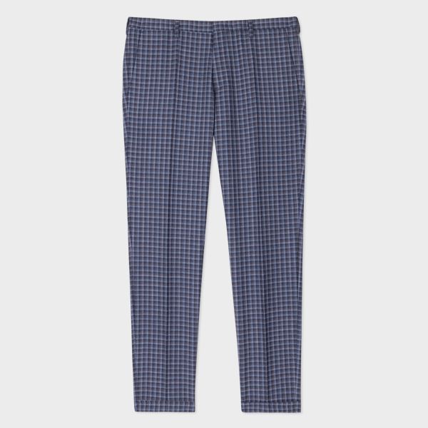 Slim-Fit Blue Check Wool Trousers