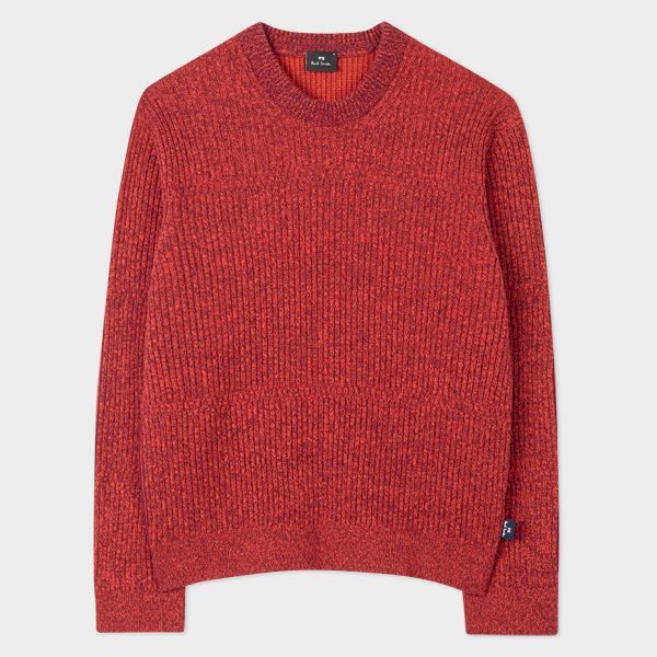 Red Rib Knit Wool Sweater