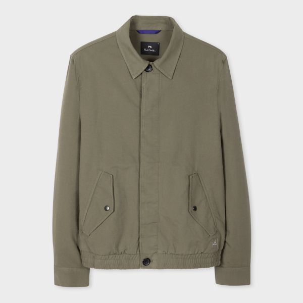 Khaki Cotton-Blend Harrington Jacket