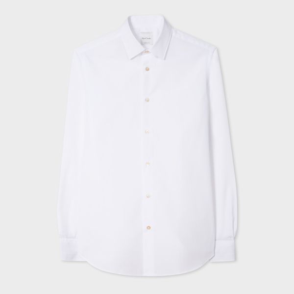 Tailored-Fit White Cotton 'Signature Stripe' Cuff Shirt