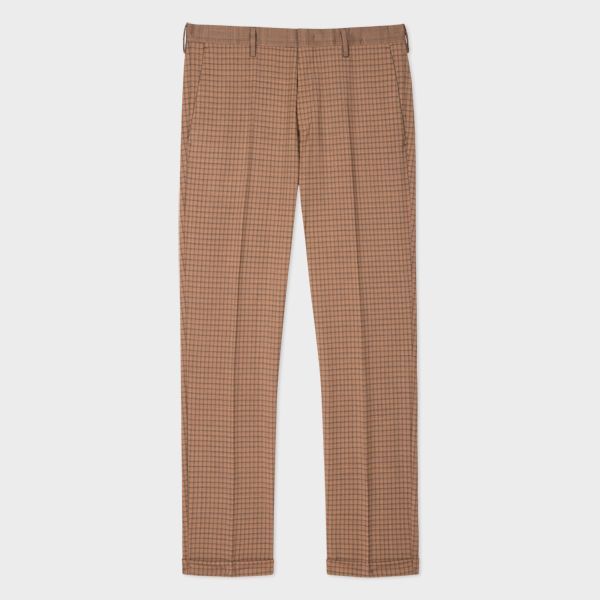 Slim-Fit Tan Brown Overdyed Check Trousers