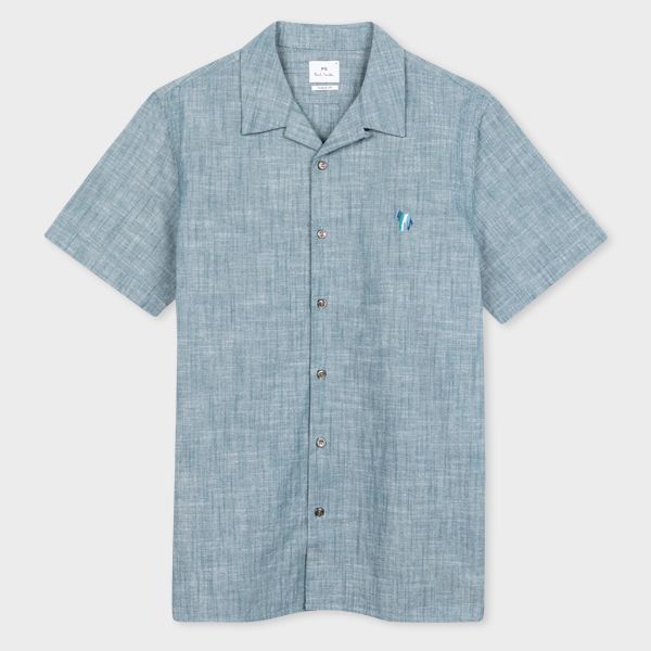 Chambray 'Broad Stripe Zebra' Short-Sleeve Shirt