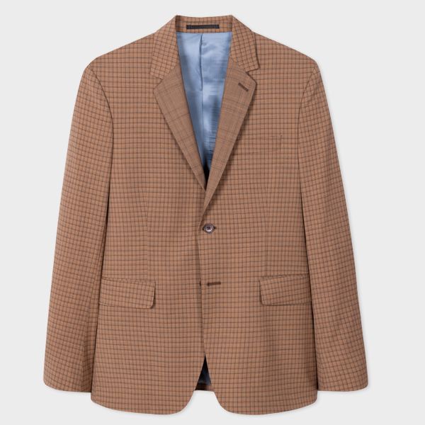 Tailored-Fit Tan Overdyed Check Blazer