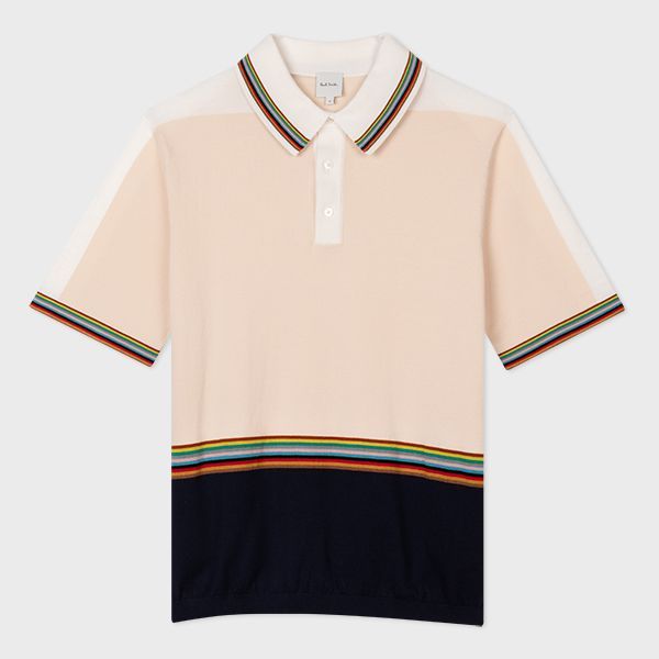 Cotton-Merino Wool Colour Block 'Signature Stripe' Polo Shirt