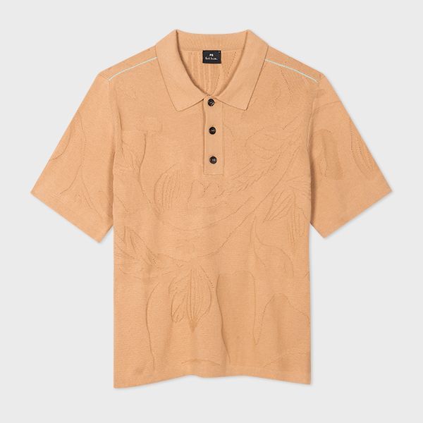 Camel Cotton 'Sea Floral' Polo Shirt