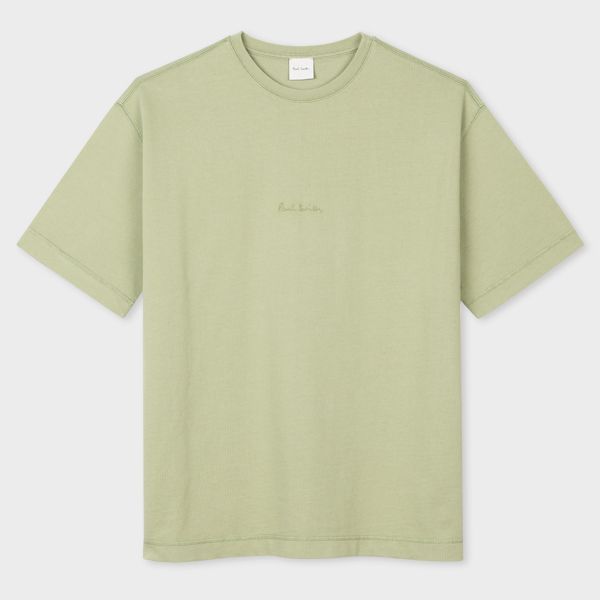 Green Garment-Dye Embroidered Logo T-Shirt