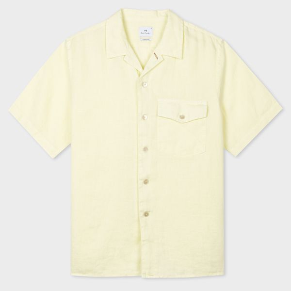 Washed Lime Linen Short-Sleeve Shirt