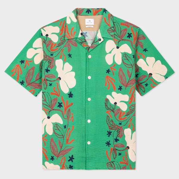 Casual-Fit Green 'Sea Floral' Short-Sleeve Shirt