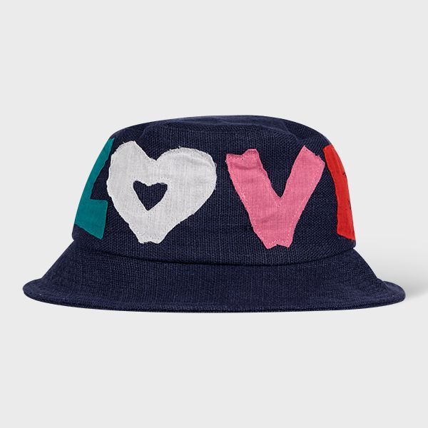 Navy Linen 'Love' Applique Bucket Hat