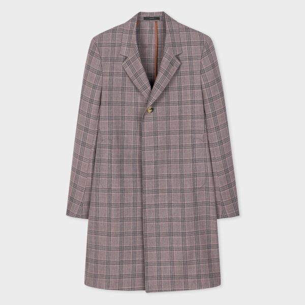 Mauve and Grey Check Wool Unlined Mac